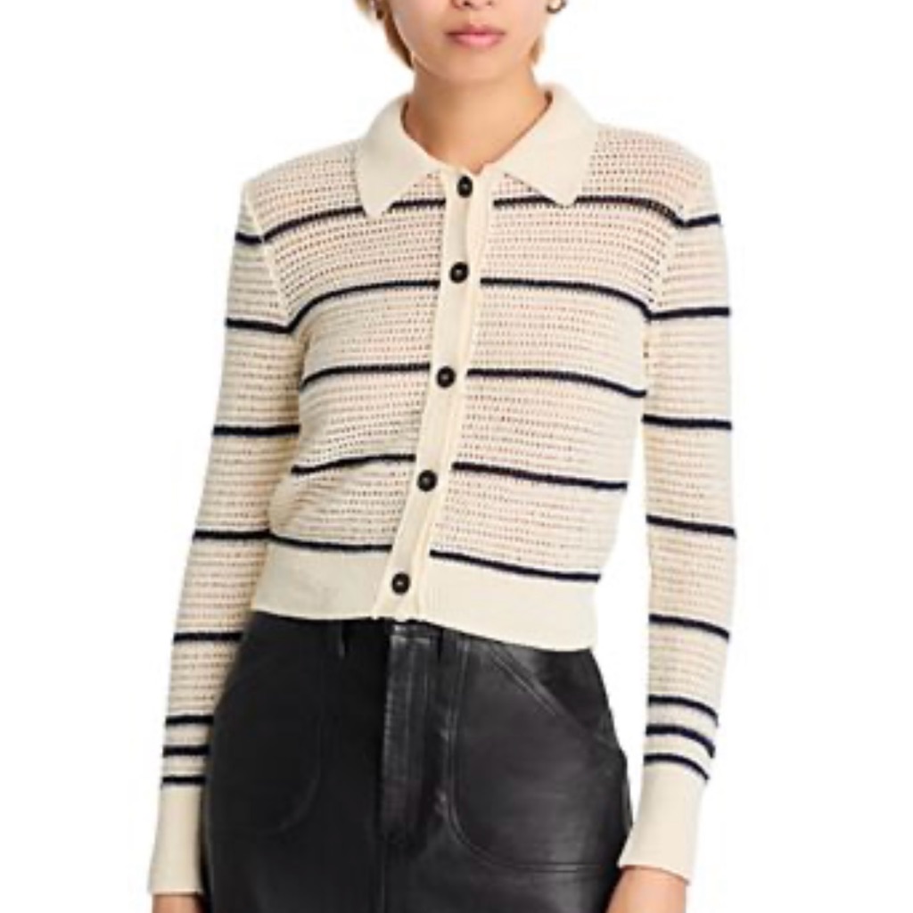 Frame The Shrunken Cardigan Sweater Striped Cream And Black Size L